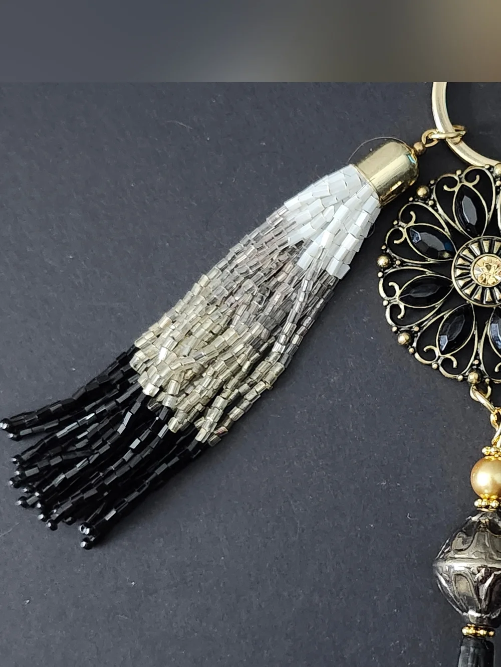 Boho Purse Charm or Keychain Stone Glass Handcrafted